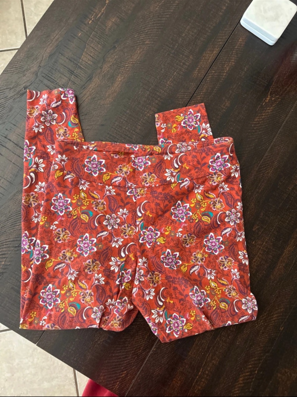 Time and Tru Orange Floral Print Leggings
